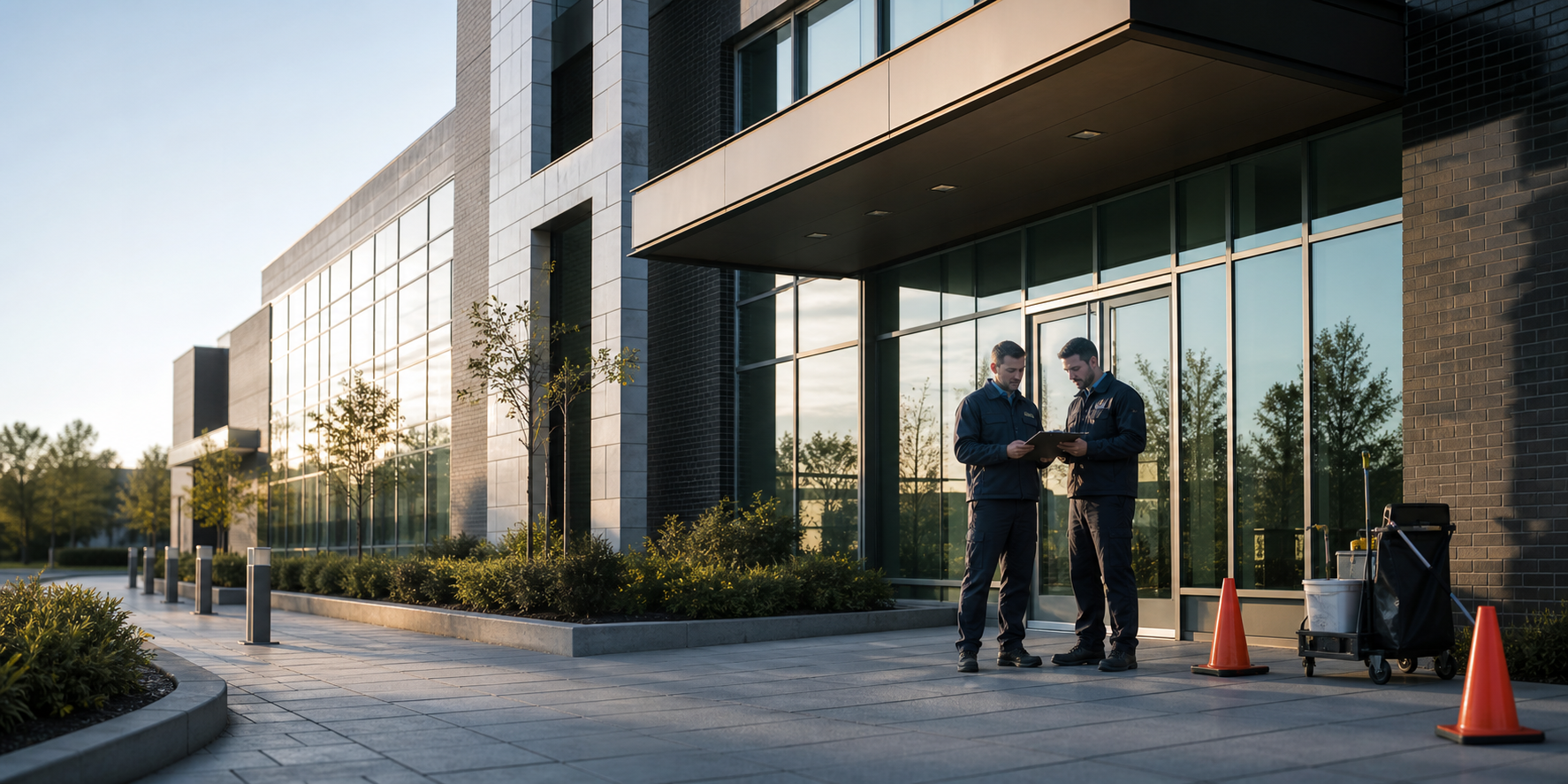 Commercial building exterior and service planning scene